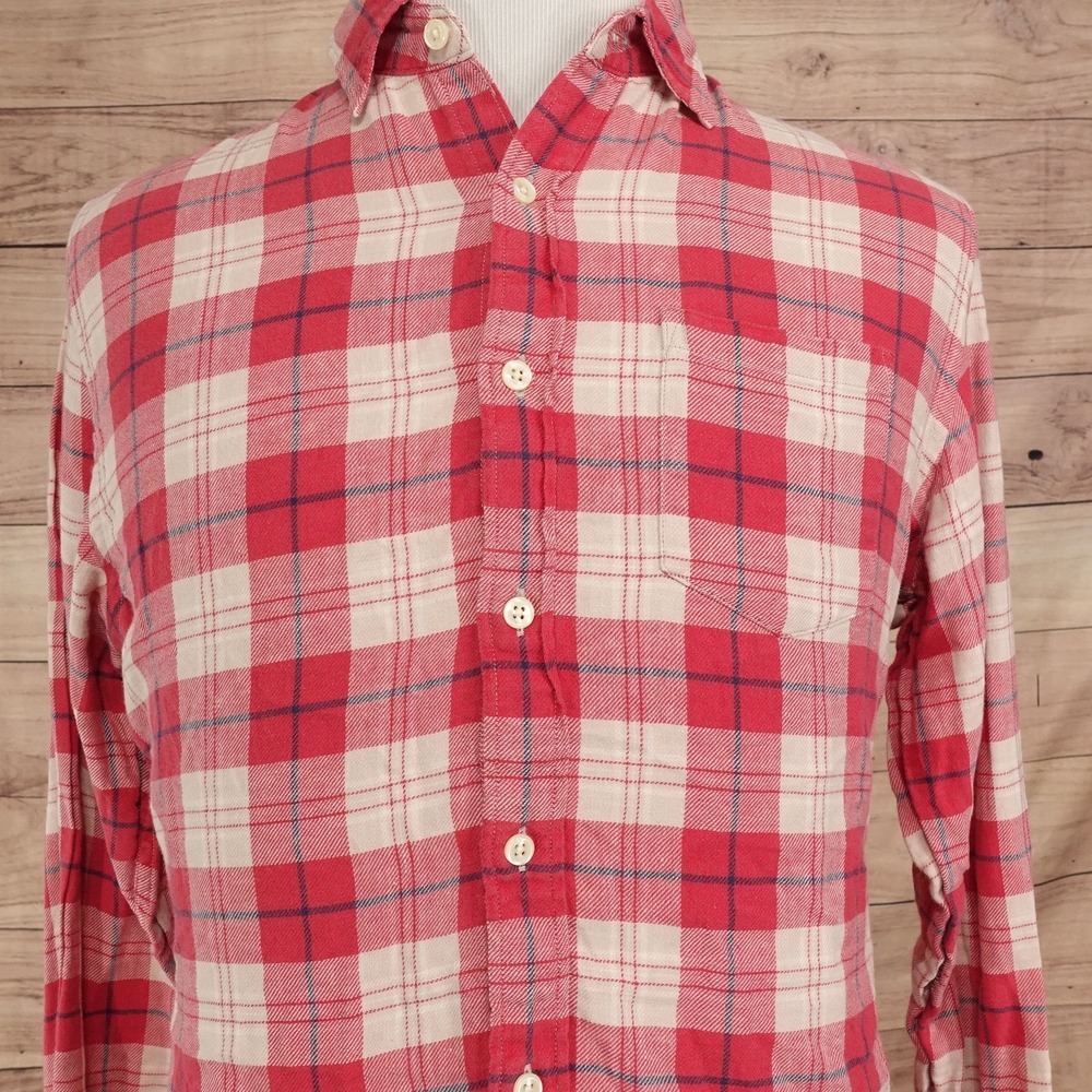 J.Crew Shirt Mens M Red Plaid Long Sleeve Button-Up Flannel Casual Pocket